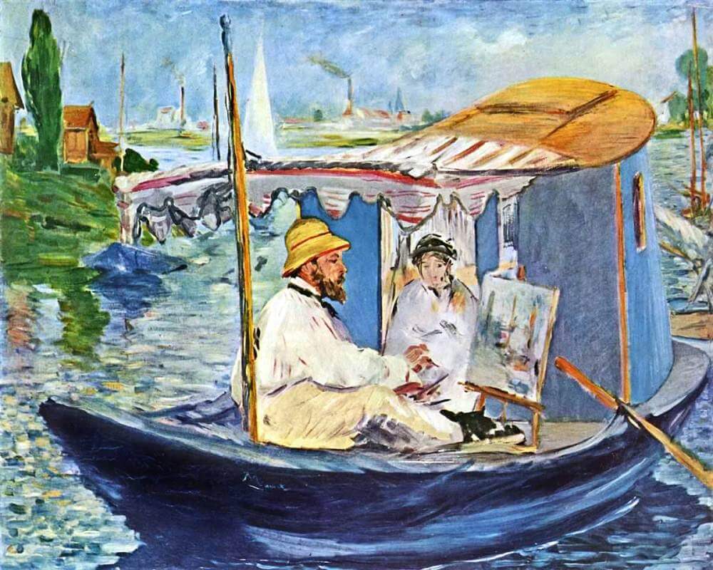 Monet pintando en su barca-taller